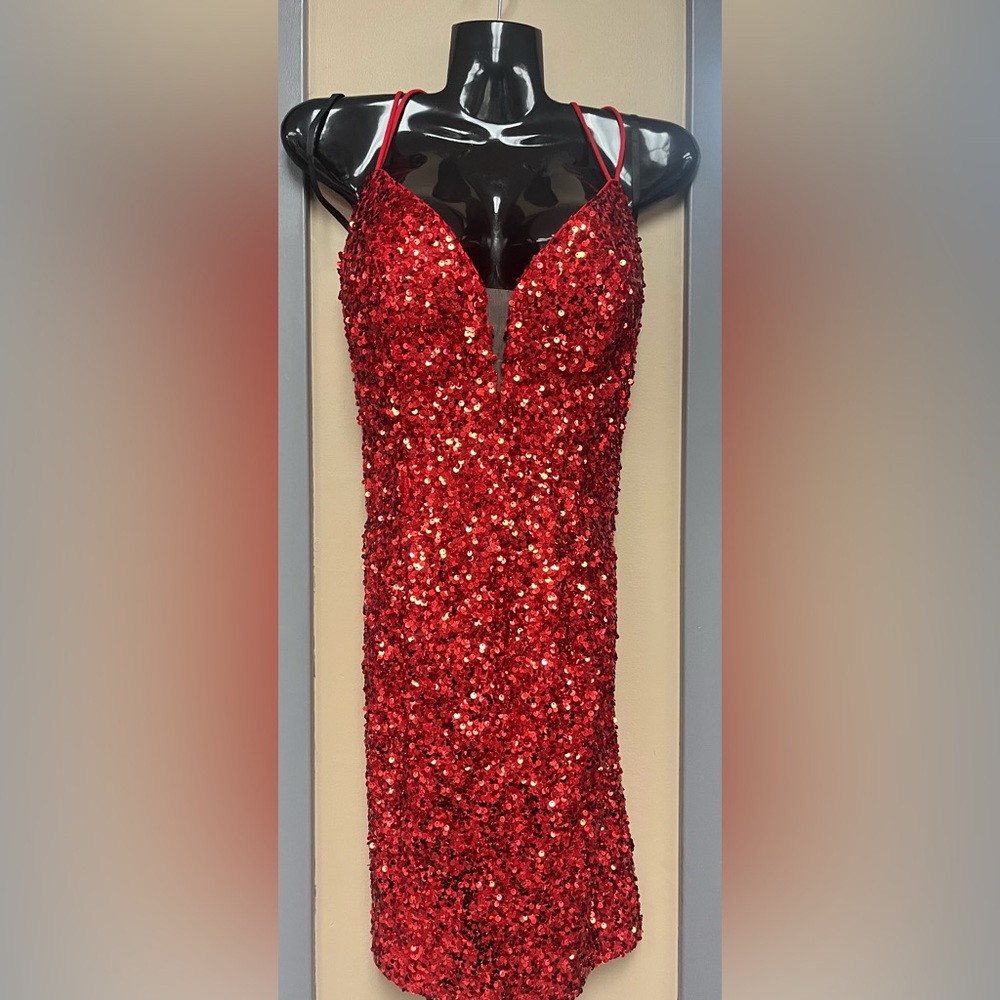 Alyce Paris Red Sequin Mini Dress